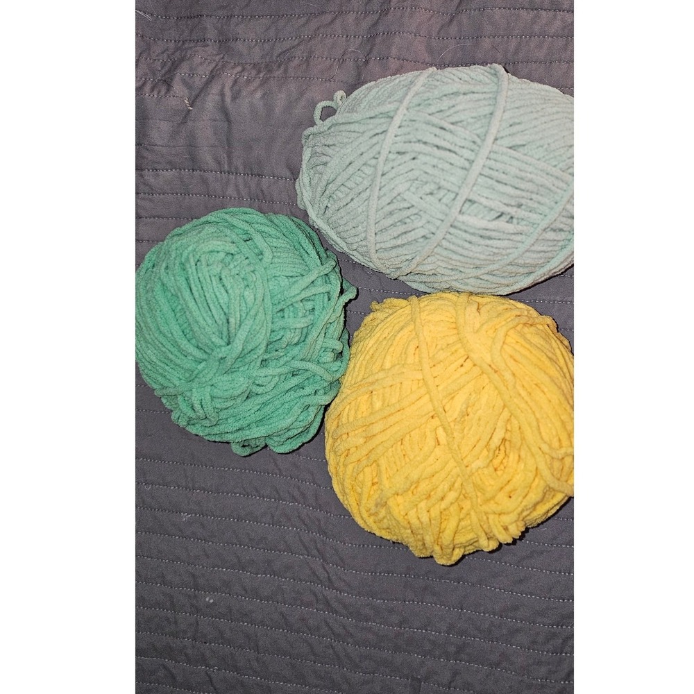 Mixed Lot Plush Chenille and Acrylic Yarn Yellow Green Mint Bulky Velvet Soft